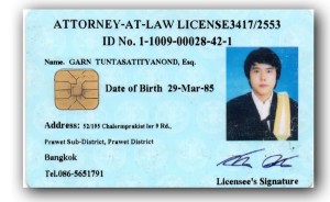 Garn Thailand Bail Bond lawyer - Attorney at Law License